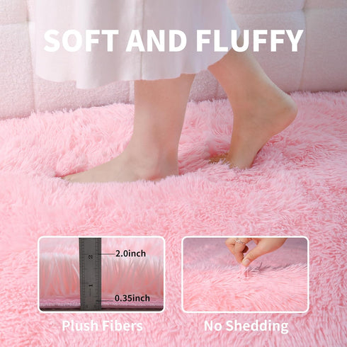 KICHOWUA 5'x8' KCHOWUA Pink Fluffy Area Rug for Girls' Bedroom, Machine Washable Plush Pastel Shag Rug, Large Soft