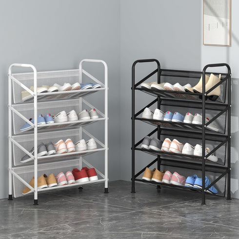 4 Closet 4 Tier Shoe Rack for Mesh Fabric Metal Shoe Racks, Small Shoe Storage Organizer Shelf for Entryway, Hallway