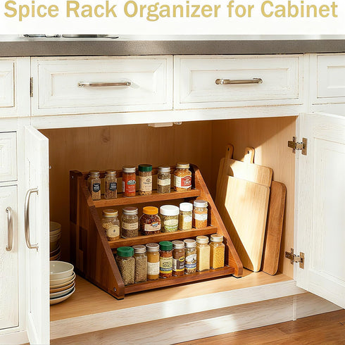 Arflo Countertop 3 21 Acacia Wooden Spice Rack for - Tiered Spice Rack Organizer for Cabinet - Kitchen Spices