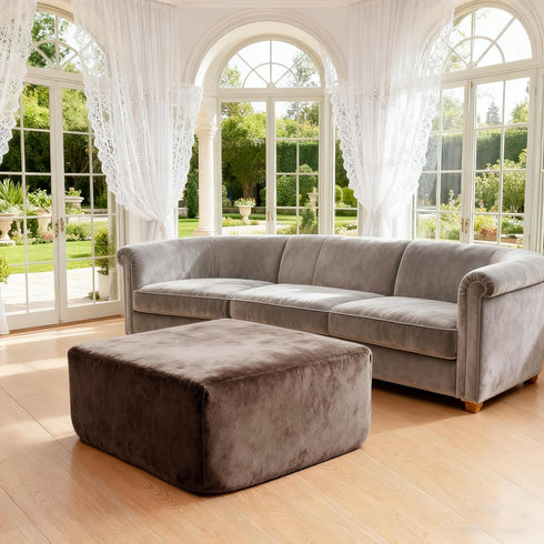 35-40" Stretch Velvet Square Ottoman Cover Brown Footstool Slipcover for Living Room Washable Removable(Size-XL Plus)