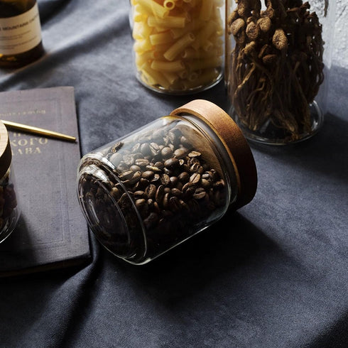 16oz (9) Glass candy Containers - kitchen Glass Airtight Storage jar With Acacia Airtight Lidfor kitchen Seasoning