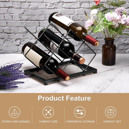 uxcell Black Countertop Wine Rack, Freestanding Tabletop Holder for Up to 5 Standard Bottles