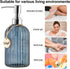 16 OZ Clear Glass Soap Dispenser with Vertical Stripe and 304 Stainless Steel Pump for Bathroom, Kitchen, Lotion (Blue