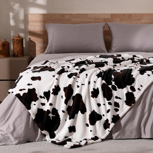 Cozy 108"*90" Bliss Cow Print Throw Blanket for Bed - Super Fuzzy Thick Soft Warm Fleece Blankets for Couch & Room