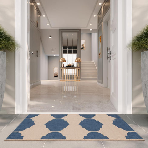 SAFAVIEH Courtyard Collection Accent Rug - 2' x 3'7", Beige & Blue, Non-Shedding & Easy Care, Indoor/Outdoor & Washable-Ideal for Patio, Backyard, Mudroom (CY6162-233) by Safavieh