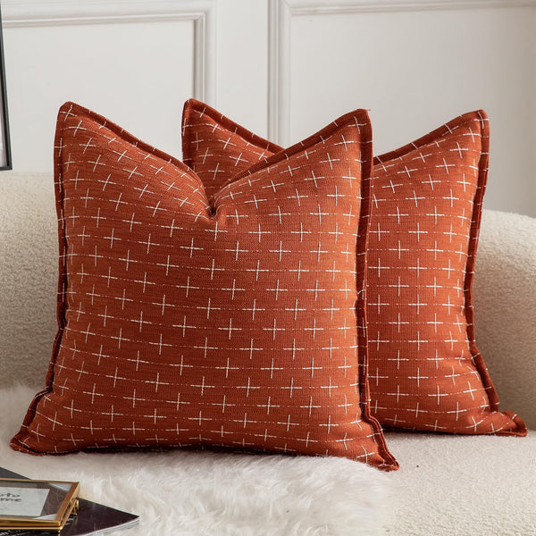 MANDIOO Pack of 2 Burlap Linen Throw Pillow Covers Woven Textured Modern