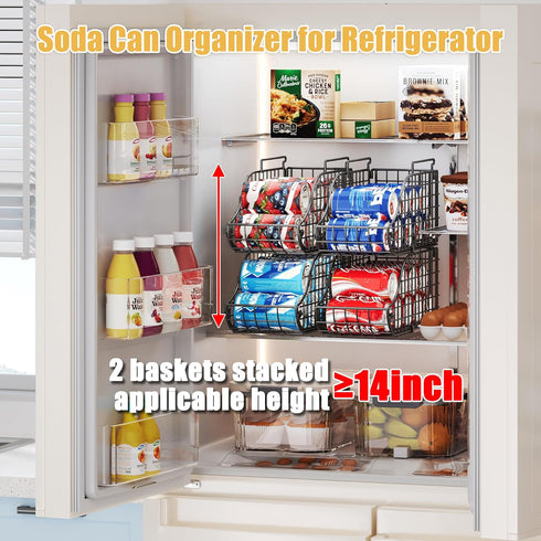 Sonyabecca 4-Pack Stackable Canned Food Organizer with Handles for Kitchen, Soda Can Organizer for Pantry Shelves, Wire
