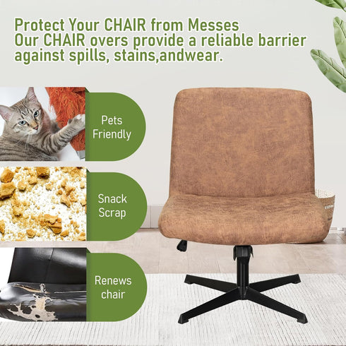 Armless FUANGUI Criss Cross Chair Cover, Faux Leather Looking Stretch Mid Back Wide Accent Chair Slipcover, Exquisite