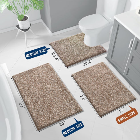 Yimobra Bathroom Rugs Mat, Extra Soft Non-Slip Water Absorbent Thick Floor Mats, 24" x 20", Brown&White