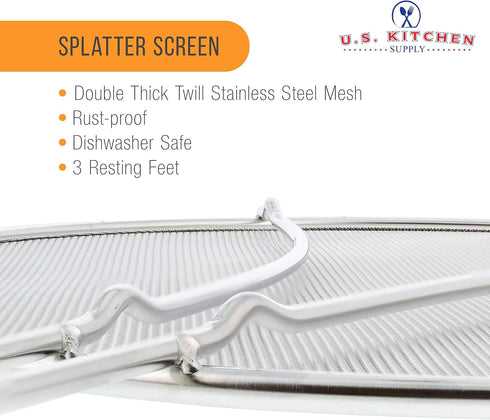 U.S. Kitchen Supply Stainless Steel Splatter Guard 13" Fine Mesh Cover for Frying Pan & Cooking Pots