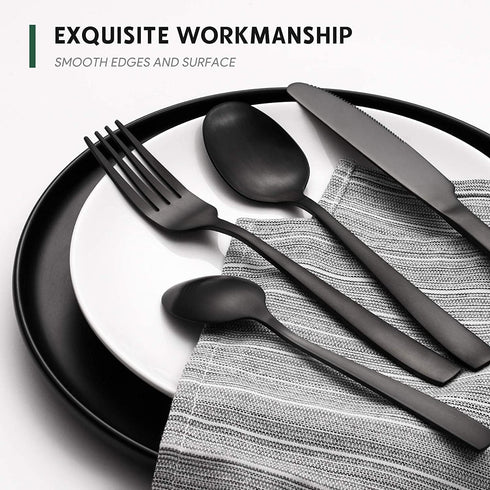 Hiware 48-Piece Matte Black Silverware Set, Stainless Steel Cutlery Set for 8 with Steak Knives