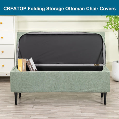 CRFATOP Waterproof Jacquard Ottoman Stool Cover Stretch Folding Storage Footstool Bench Slipcovers Upholstered Foot
