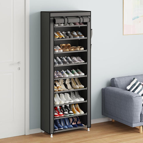 9 Closet Calmootey Tier Shoe Rack Organizer,Portable Shoe Shelf with Nonwoven Fabric Cover