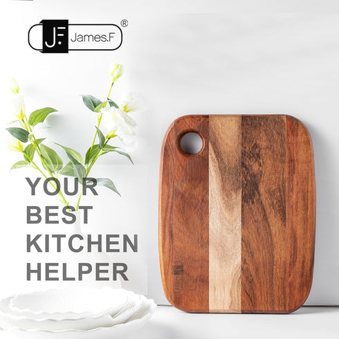 JAMES.F Acacia Wooden Cutting Boards for Kitchen, Thick Wood Serving Boards with Hang Hole for Meat or Vegetables