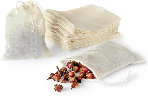 DAJLFA 20 PCS Reusable Tea Bags, Empty Muslin Sachet Bags with Drawstring, Spice