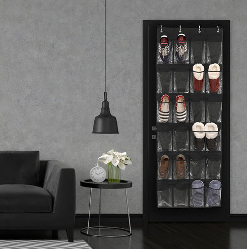 Simple Houseware 24 Pockets - Crystal Clear Over The Door Hanging Shoe Organizer, Black (64'' x 19'') by Simple Houseware