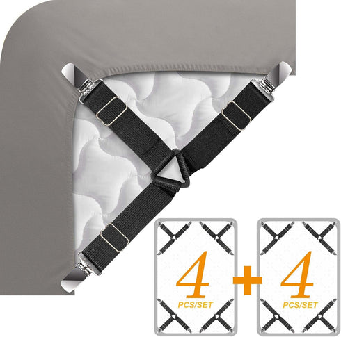 Sheet Straps Clip Triangle: 2-Set Elastic Fitted Bedding Sheet Fasteners Holder for Bed Band Crib Mattress Pad