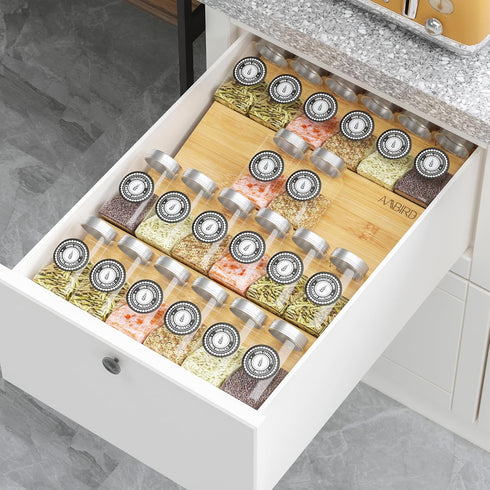 AMBIRD Bamboo Spice Drawer Organizer with Non-slip Mat,4 Tier Jar Spice Rack