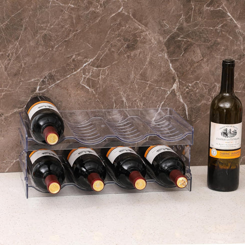 Clear Water Bottle Organizer, 4 Pack Stackable Bottle Storage Rack for Wine and Tumbler, Cabinet Organization