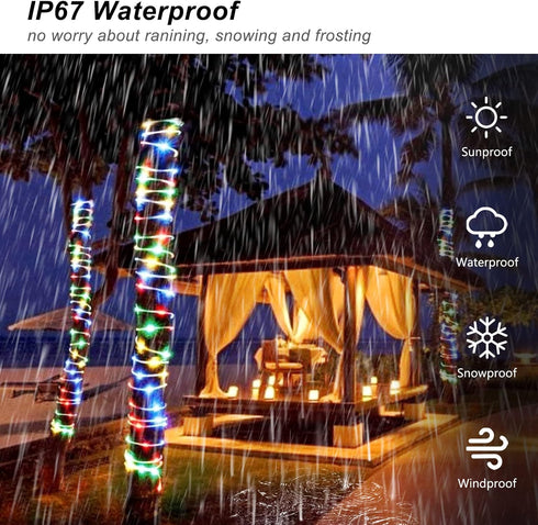 2 Pack 200 8 JMEXSUSS Battery Operated String Lights Outdoor, Total LED Modes Battery Powered Rope Lights with Remote