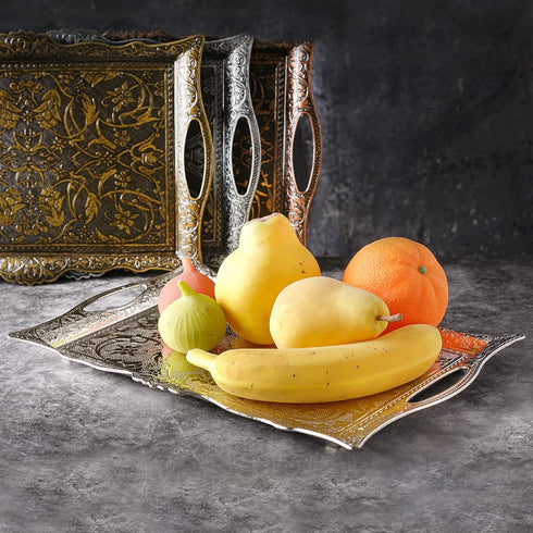 Crystalia Fancy Ottoman Serving Trays, Elegance Metal Turkish Trays for Beverage Serving, Vintage Ottoman Rectangular