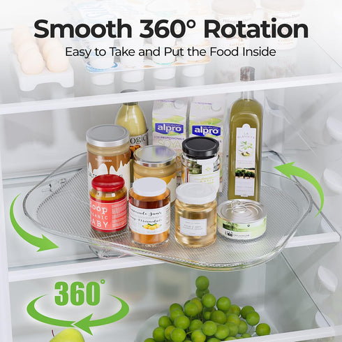 LAMU 2Pack Lazy Susan Turntable Organizer for Refrigerator, Rotating Rectangular Storage for Cabinet, Pantry, Clear