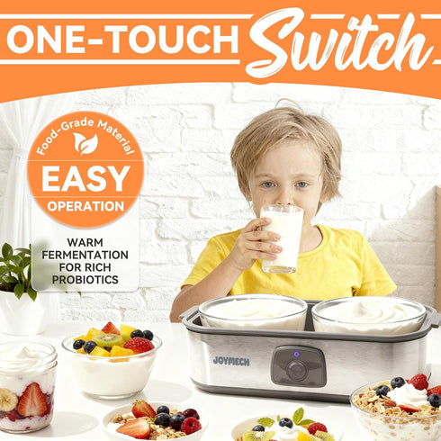 JoyMech 1-Quart Yogurt Maker Machine with Two Containers for Larger Batches, Oatmeal, Pudding, or Jello, Food-Grade