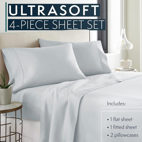 King Size Sheets Set - 4 pc Bed Sheets & Pillowcases, Soft Breathable Microfiber with Deep Pockets