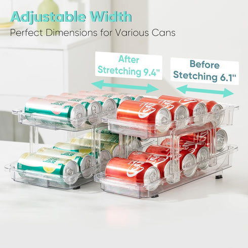 2 Pack, 6.1''-9.38'' VUSIGN Expandable Soda Can Organizer Adjustable Width Can Dispenser for Refrigerator W, Drink
