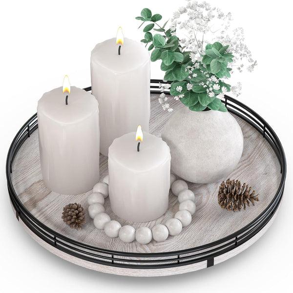 12" Farmhouse Lazy Susan for Kitchen & Coffee Table Decor Rustic Whitewashed