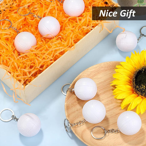 24 Pack White Volleyball Keychains, Mini Foam Volleyball Keychain Sport Party Favors, School Carnival Rewards