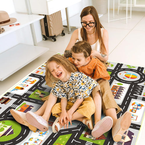 Kids Carpet Car Rug Play Mat - 2.6'x4' Road Rug for Kids, City Life Educational Area Rug with Non-Slip Race Track (Gray)