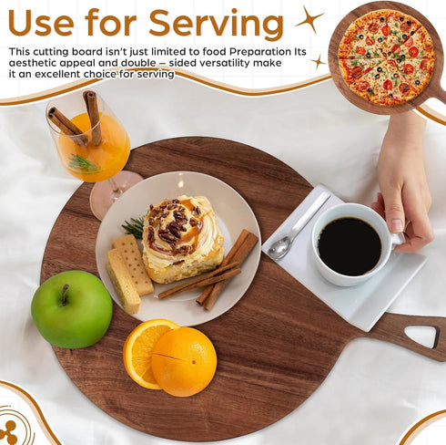 15.4 11.4 Inch 6 x Pcs Acacia Large Wood Cutting Board with Handle Round Large Wooden Cutting Boards Cutting Serving