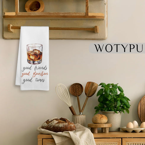 WOTYPU 16x24 Inch Bourbon Gifts Kitchen Bar Towels, Gifts for Whiskey Lovers Dish Tea Towel, Good Friend Good Bourbon