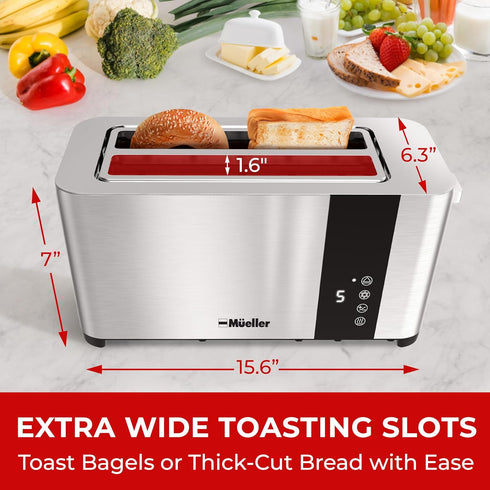 Mueller UltraToast Full Stainless Steel Toaster, 4 Slice with Long Extra-Wide Slots and 6 Browning Levels