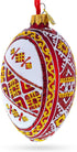 Red Stripe Ukrainian Pysanka Glass Egg Ornament, 4 Inches