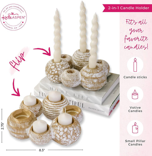 2-in-1 6 Kate Aspen Gold Candle Holder Centerpiece for Candles Tealight & Taper Candle Holder, Gold Table Decor