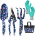 WORKPRO 5PCS Garden Tool Set, Heavy Duty Aluminum Tools with Garden Tool Bag, Blue Insect and Flower