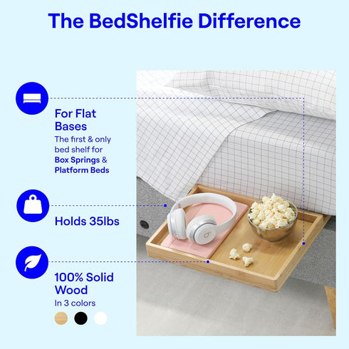 BedShelfie Bedside Shelf for Bunk Bed & Top Bunk, Floating Nightstand Tray for College Dorm Room