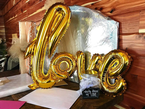 Large Gold Foil LOVE Balloons Banner, 42 Inch Mylar Foil Letters for Wedding, Bridal Shower, Anniversary Decorations