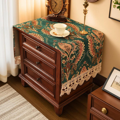 Floral,51.2" 15.7" Nightstand Cover with Lace Trim Floral Pattern :Slip-Resistant Dustproof Table Cover for Bedroom