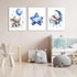 Set 3, 12x16 Baby Boy Nursery Canvas Wall Art of Blue Elephant Moon and Stars Picture Wall Decor Painting, Cute Animal