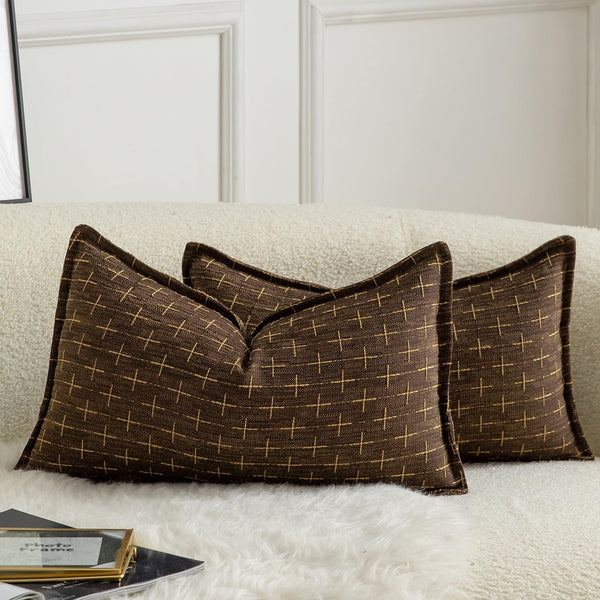 MANDIOO Pack of 2 Burlap Linen Throw Pillow Covers Woven Textured Modern