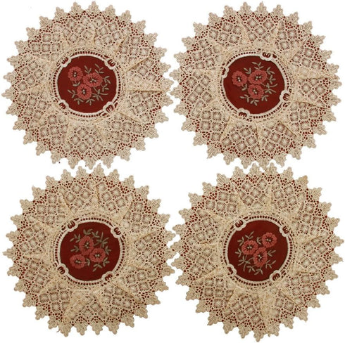 Simhomsen Set of 4 Small Mini Lace Table Doilies - Round 12 inch, Victorian Style and Vintage Look