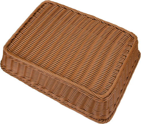 Yarlung 2 Pack Poly Wicker Woven Bread Basket, 15.7 Inch Rectangular Food Serving Holders for Kitchen, Brown