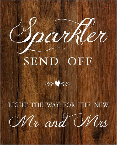 Sparkler Send Off Sign for Wedding, Rustic Wood Look on Linen Textured Thick Cardstock