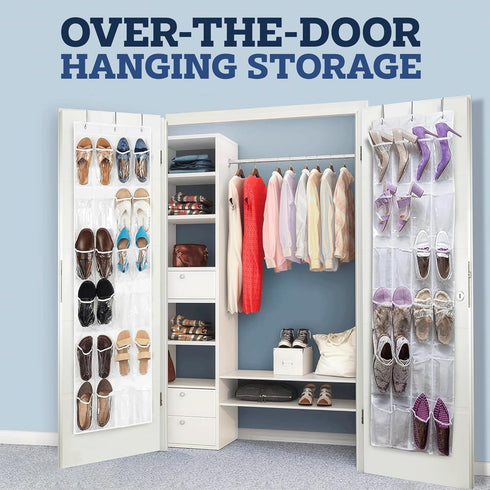 ZOBER Over the Door Shoe Organizer, 24 Pockets - Hanging Shoe Rack W/Mesh Pockets to Store Shoes, Towels, Snacks, Toys - Closet, Pantry Storage by ZOBER