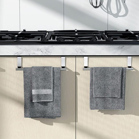 Stainless Steel Over Door Towel Rack Bar Holders, 2 Pack for Universal Fit on Over Cabinet Doors (Silver)