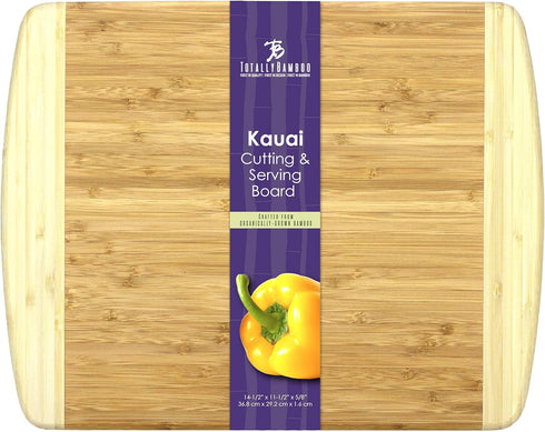 Totally Bamboo Kauai Bamboo Serving & Cutting Board, Natural Two Tone, 14" x 11.5"