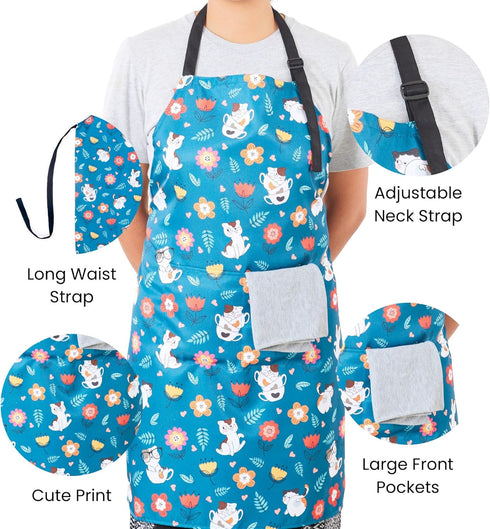 KOPY Cat Apron for Women - Cute Waterproof Apron with Pockets for Kitchen, Cooking, Grooming, Gardening, Colorful Fun